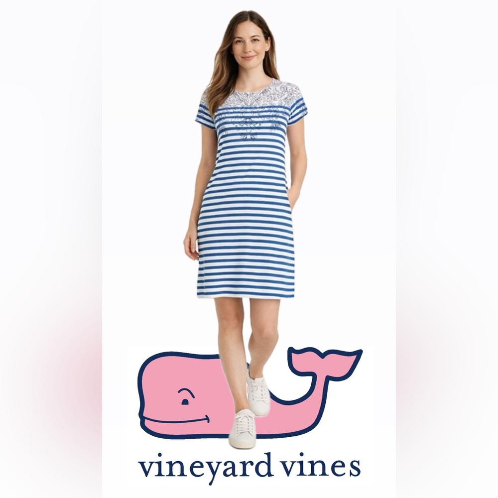 Vineyard Vines Cotton Short Sleeve Striped Dress